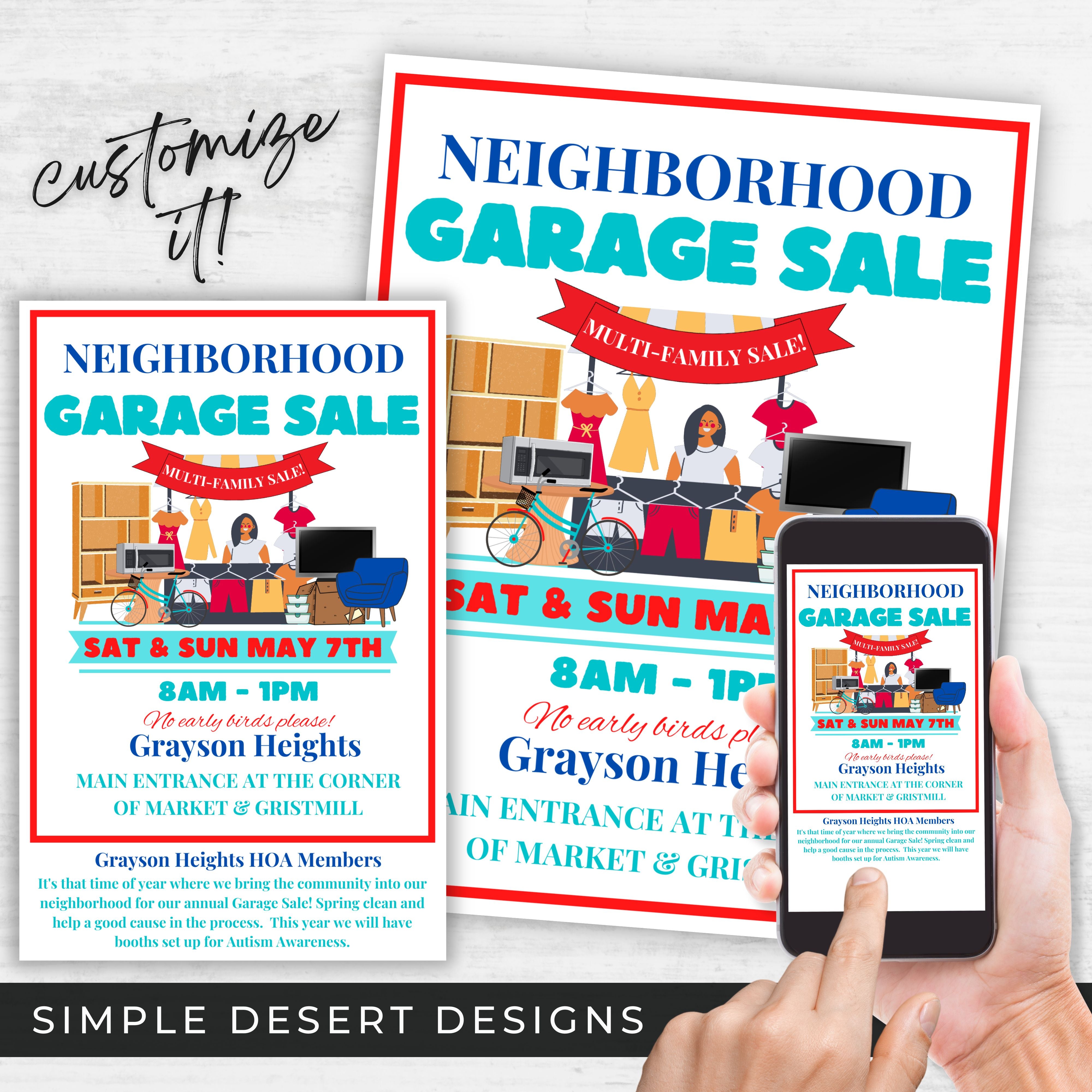 multi family garage sale yard sale flyers for hoa or community yard sale ads