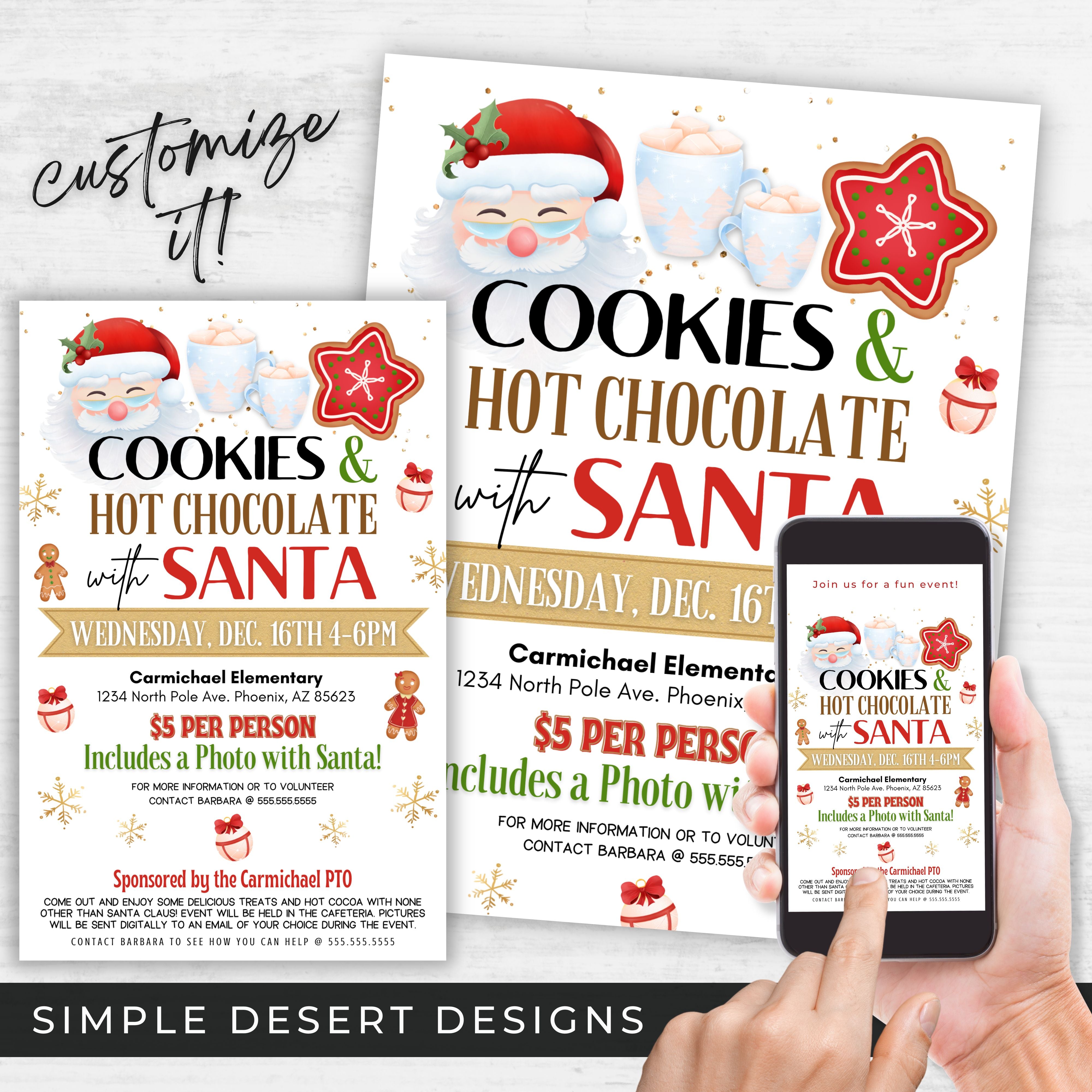 customizable cookies and hot chocoalte with santa flyers set