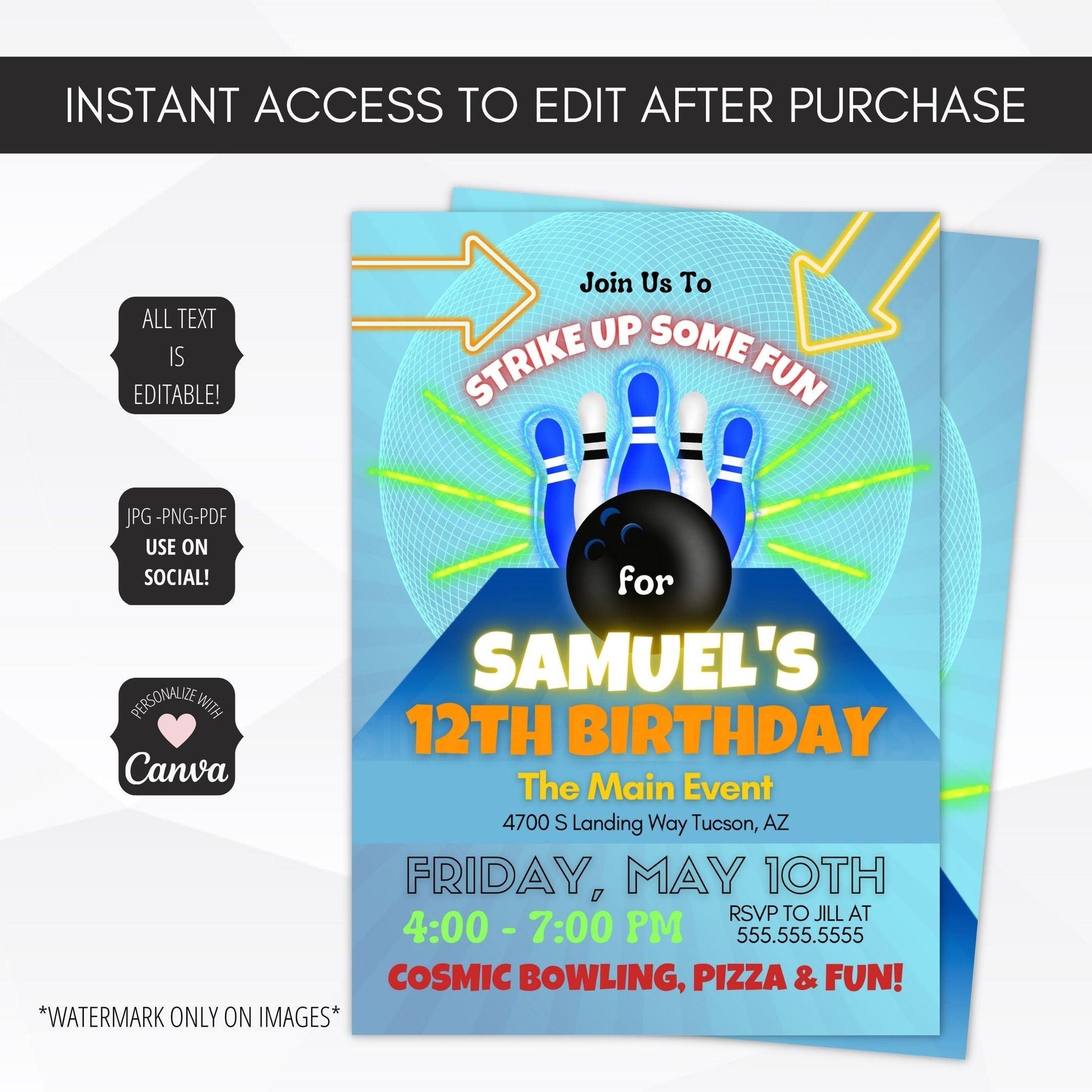 Cosmic Bowling Birthday Invitation – Simple Desert Designs cosmic-bowling-birthday-invitation-simple-desert-designs