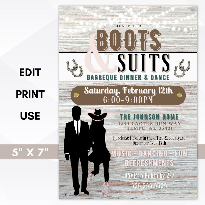 boots and suits barbeque dinner party invitation