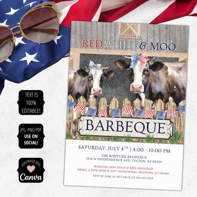 americana 4th of july party invitations