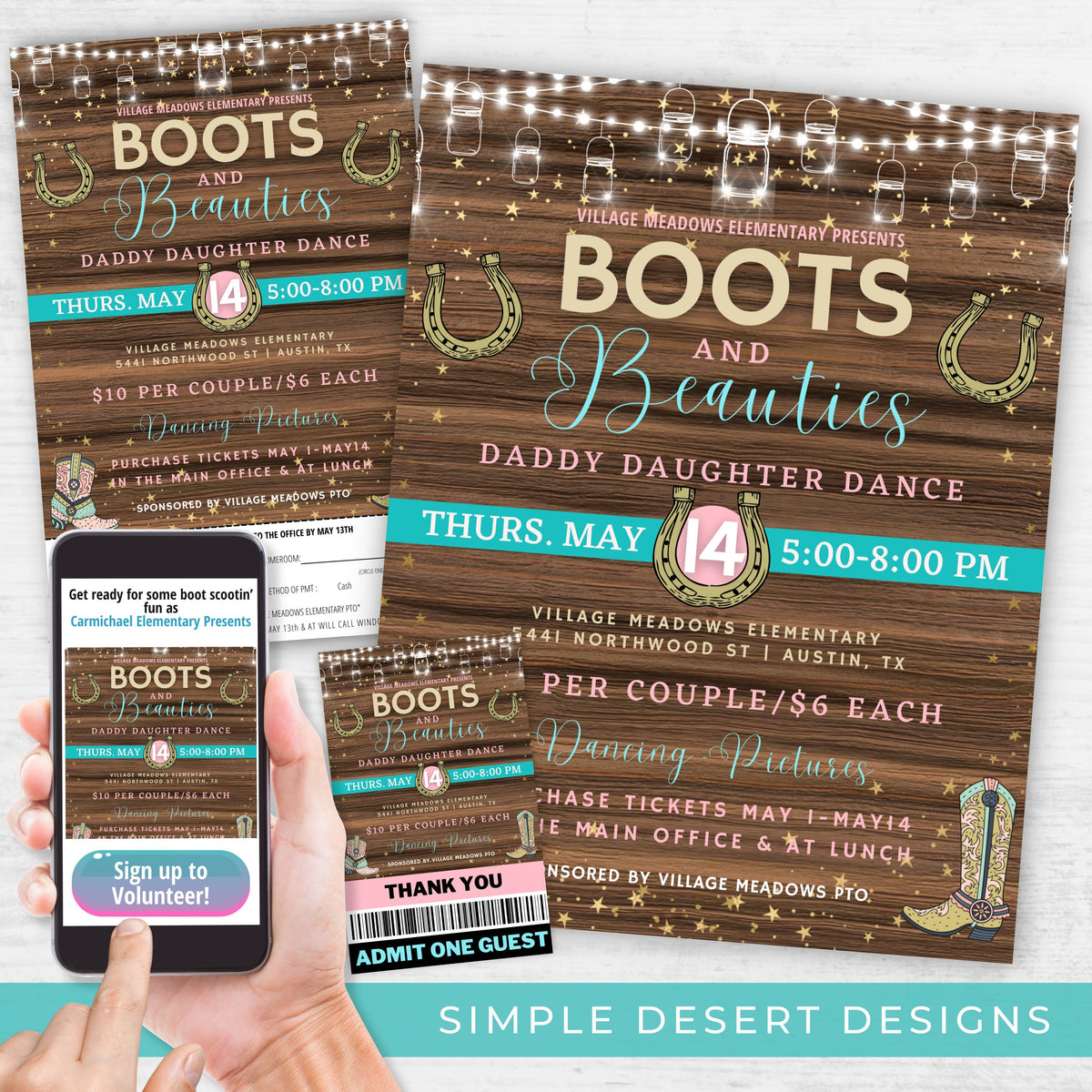 Country Dance Flyer & Ticket Template - Simple Desert Designs