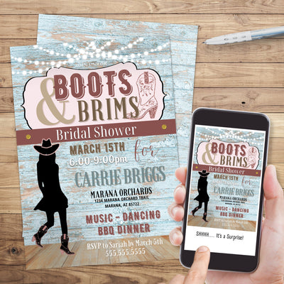 aqua barnwood country western bridal shower party invitation in digital e-invite and printed