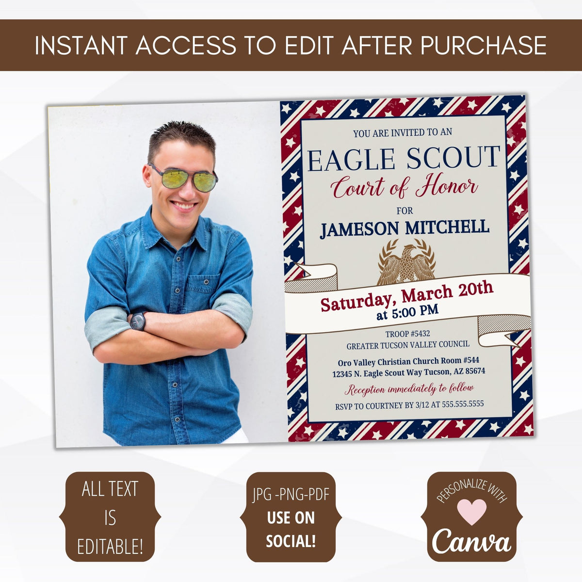 Vintage Eagle Scout Invitation Template - Simple Desert Designs