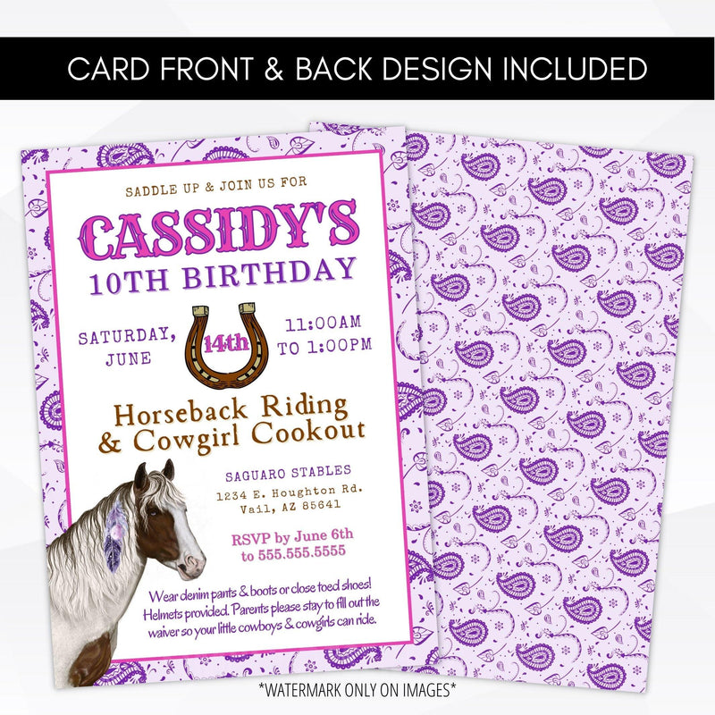 purple cowgirl birthday party invitations
