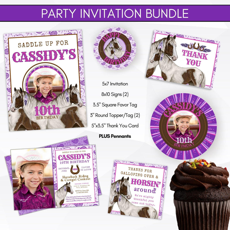 Cowgirl birthday party photo invitation
