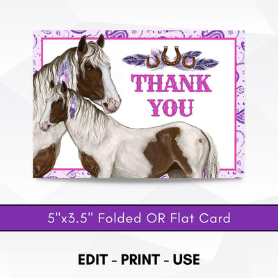 Cowgirl birthday party thank you cards