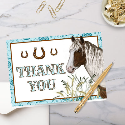 beautiful horse theme cowgirl birthday party thank you card flat and folded