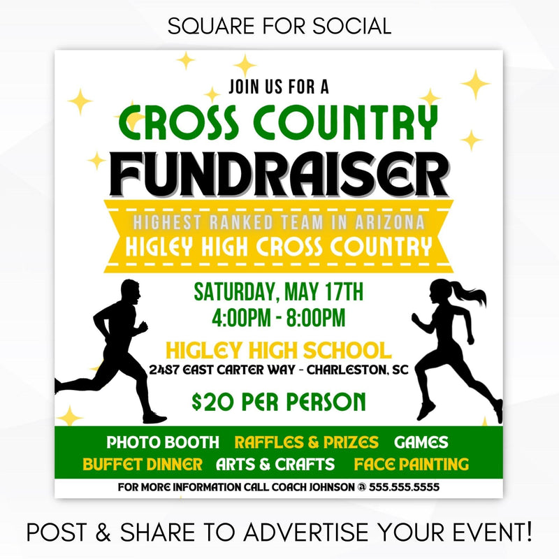 cross country fundraiser poster set social media template invitation