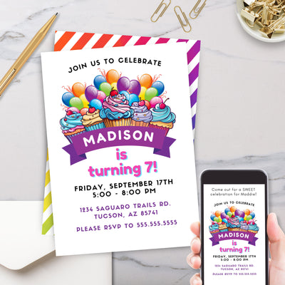 cute colorful cupcake birthday party invitations