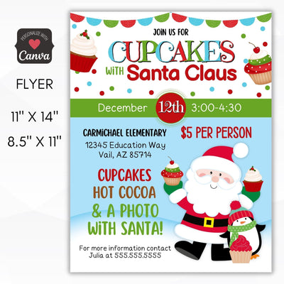 cupcakes with santa claus fundraiser flyer