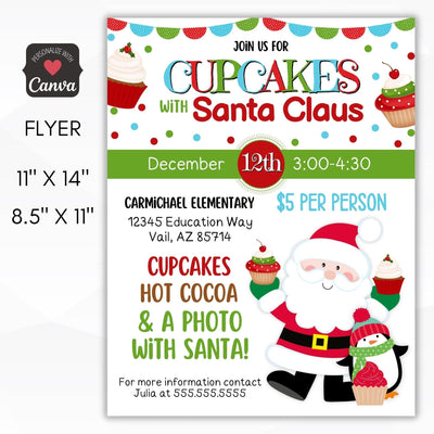 cupcakes with santa school fundraiser invitation