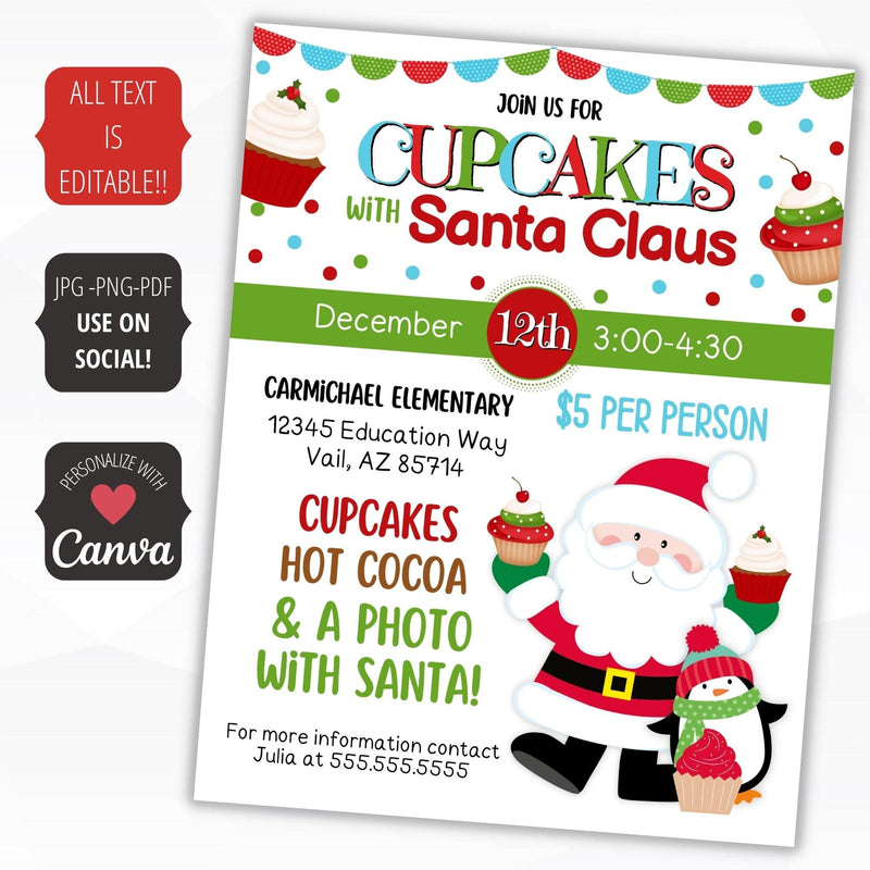 cupcakes with santa fundraiser flyer