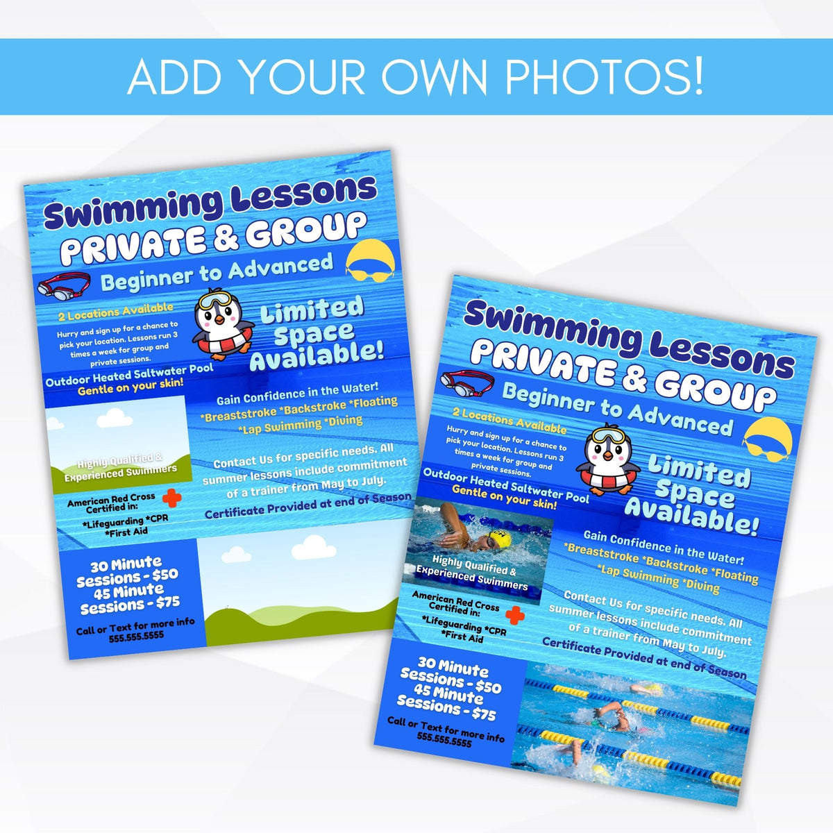 Editable Swim Lesson Flyer & Poster Set - Simple Desert Designs