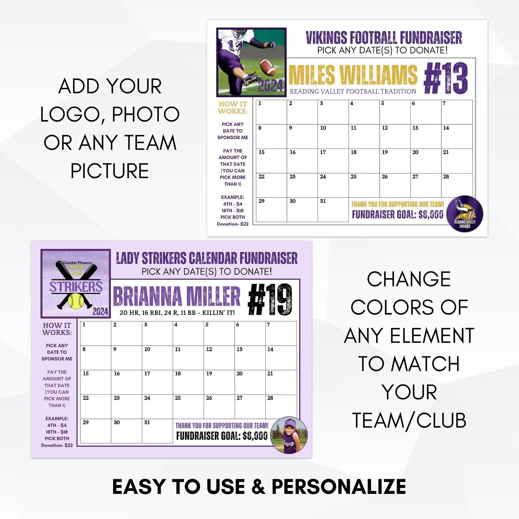 Customizable Fundraising Sports Calendar – Simple Desert Designs