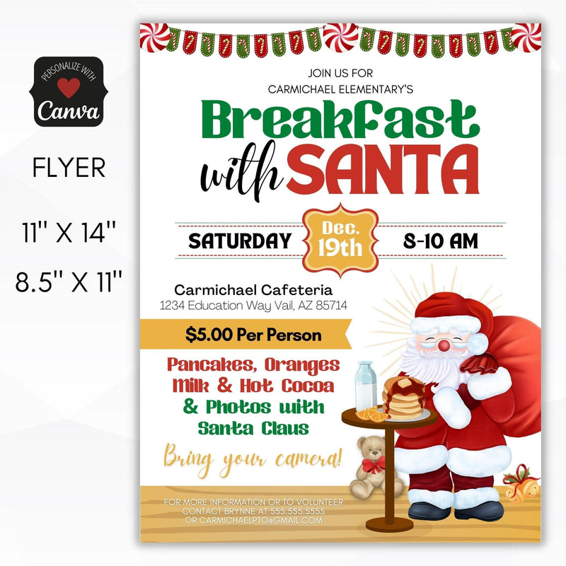 cute breakfast with santa fundraiser flyer