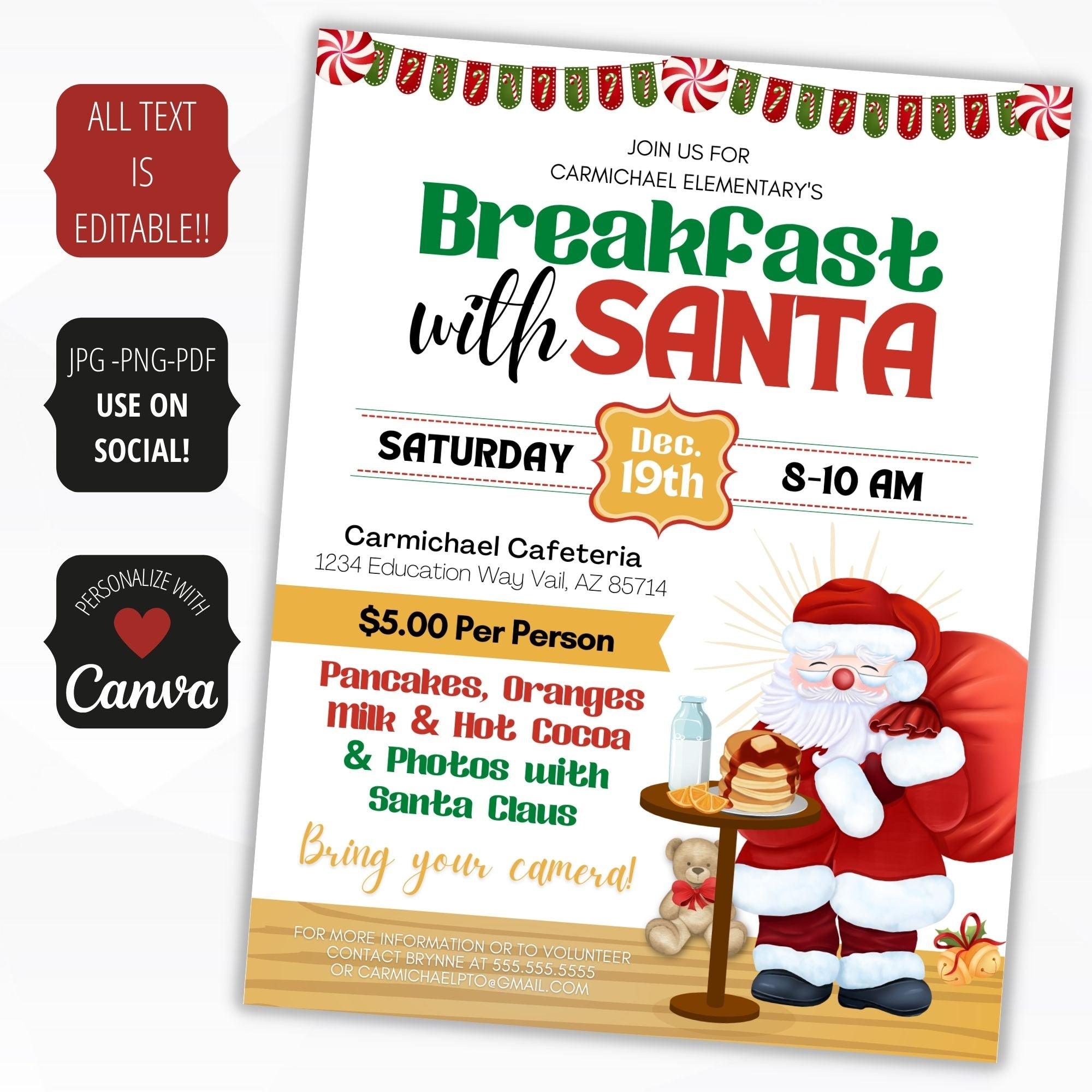 pancakes with santa flyer school pto pta