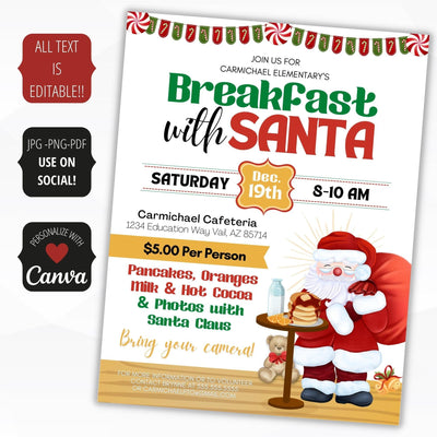 pancakes with santa flyer school pto pta