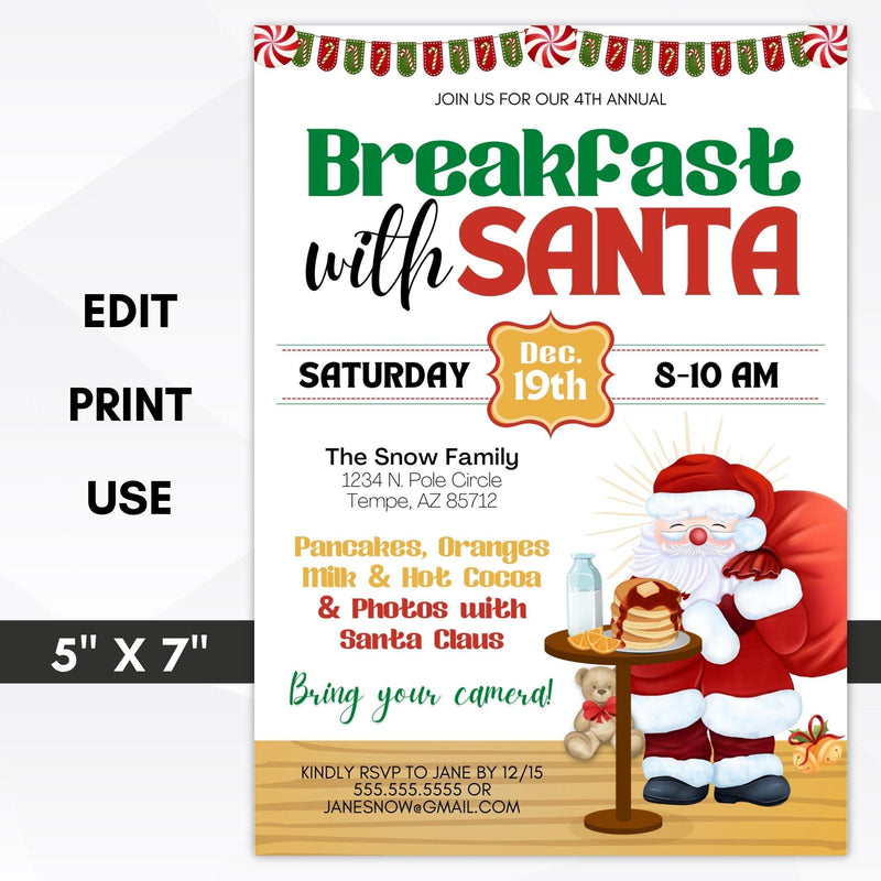 cute breakfast with santa party invitation