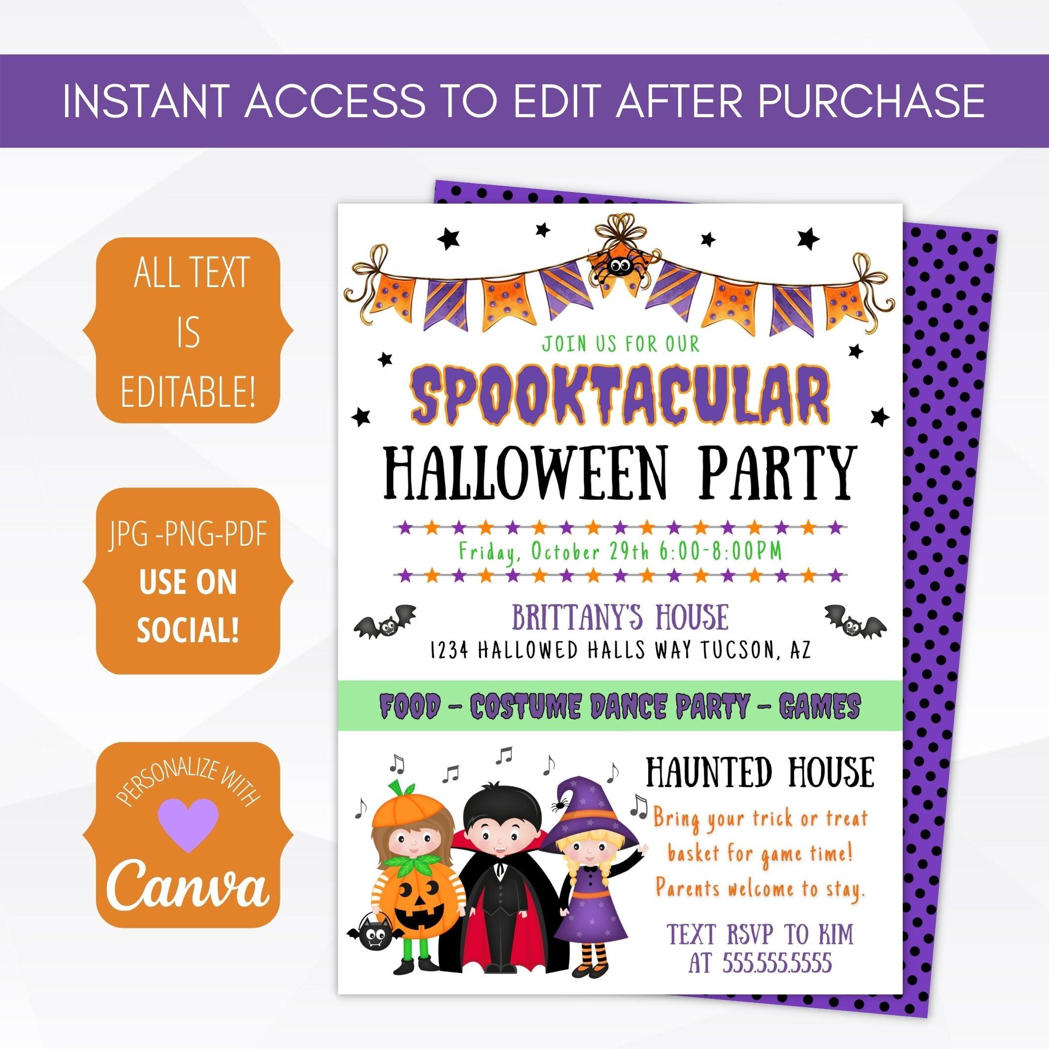 cute kids halloween printable invitation template