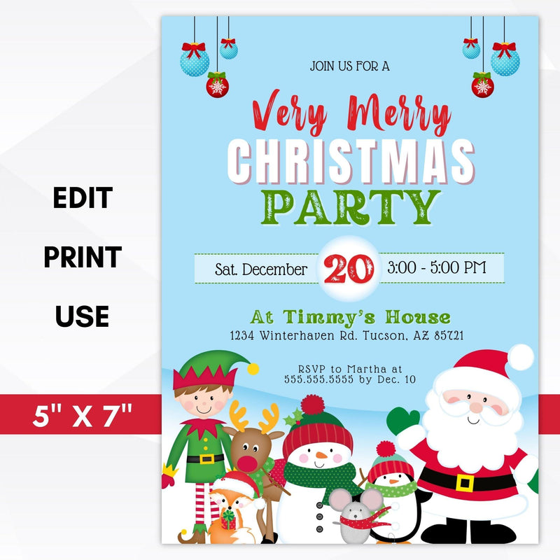 very merry christmas party invitation editable