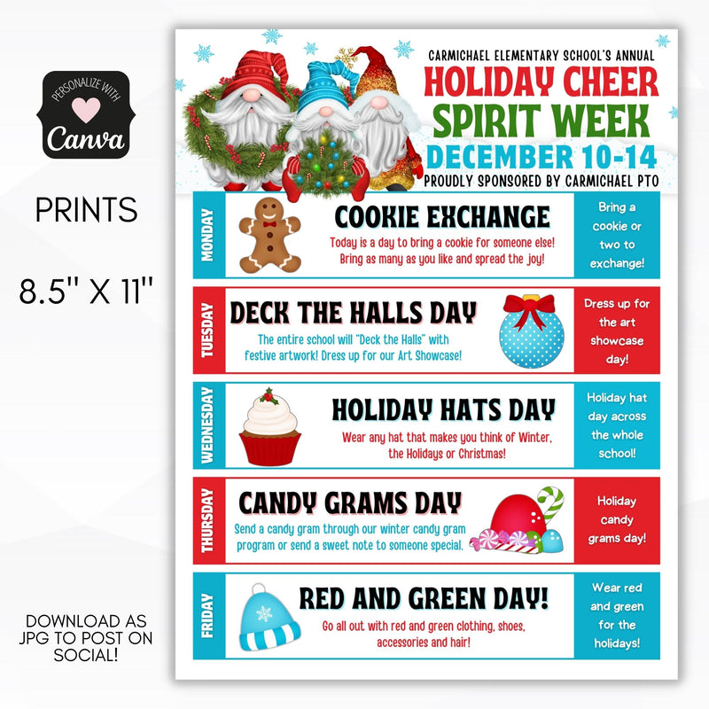 Winter Holiday School Spirit Week Schedule Flyers – Simple Desert