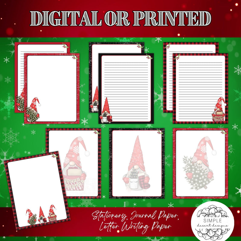 cute christmas journal or letter writing paper set with holiday gnomes