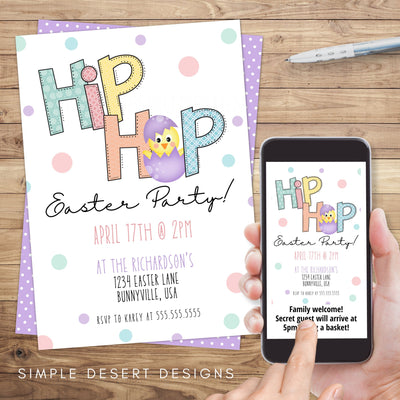 cute hip hop easter invitation for kids family easter party invite