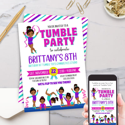 personalized tumble party invitation for gymnastic birthday party