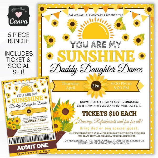 Sunshine Daddy Daughter Dance Flyer & Ticket Bundle - Simple Desert Designs