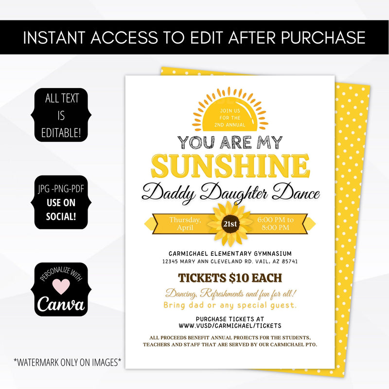 you are my sunshine daddy daughter dance theme invitations
