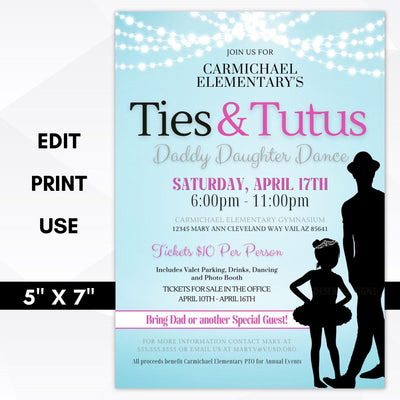 Ties and tutus daddy daughter dance invitation