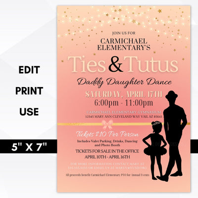 Ties and tiaras daddy daughter dance invitation