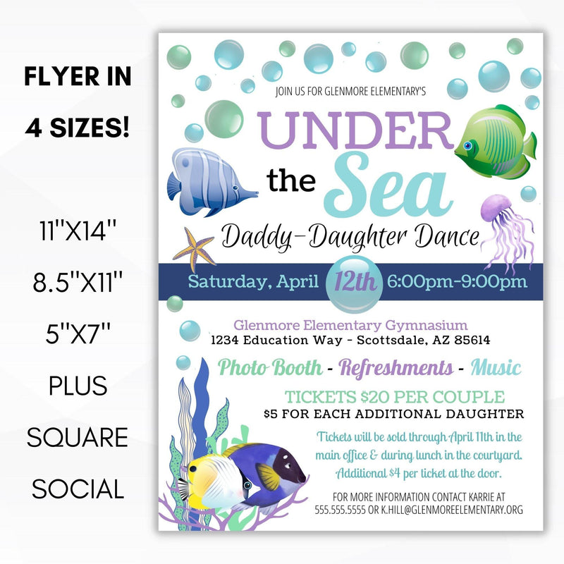 Underwater theme dance party invitation