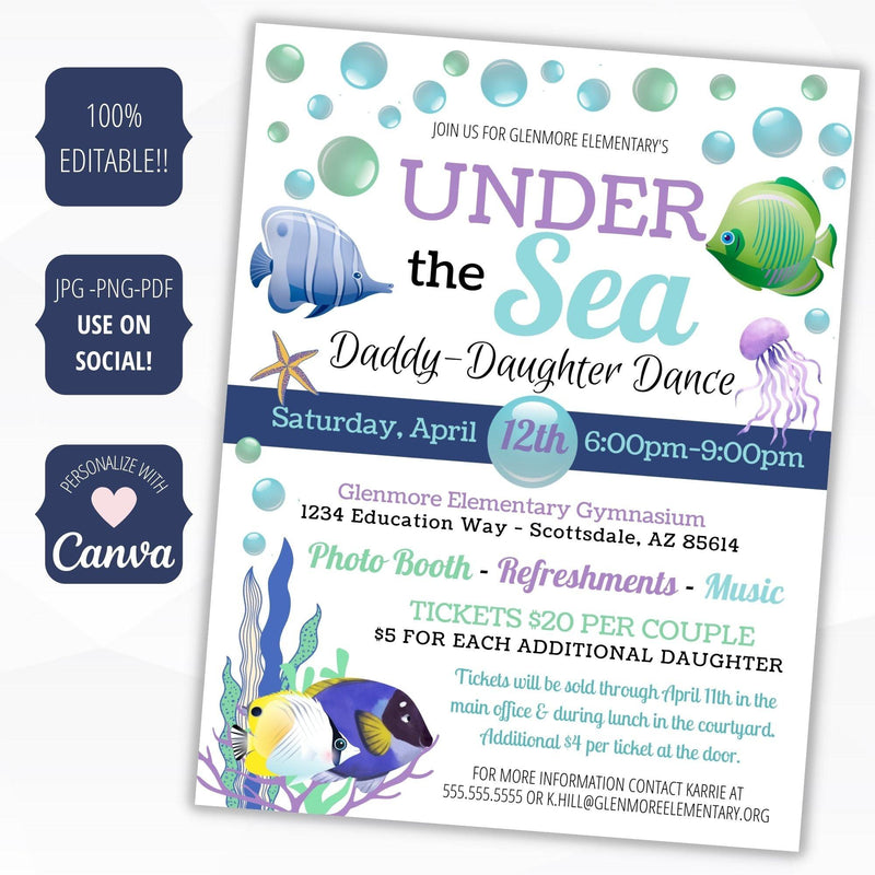 editable father daughter spring school dance poster