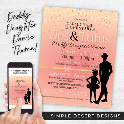 elegant ties and tutus father daughter dance theme idea for magical invitations