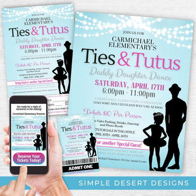 fun daddy daguhter dance theme flyers and tickets with pre order form for ties and tutus dance
