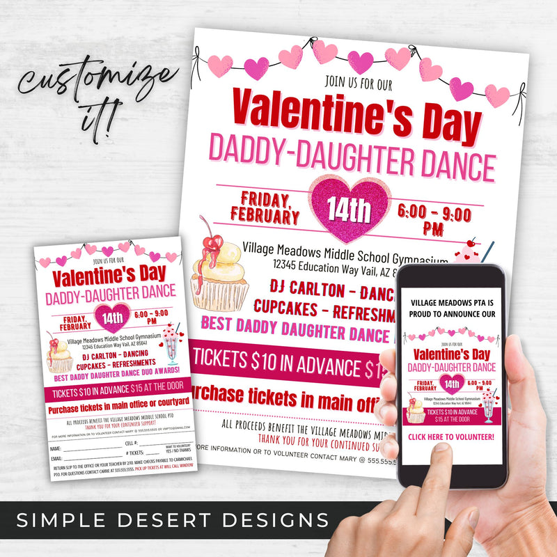 customizable daddy daughter dance flyers tickets social media post bundle