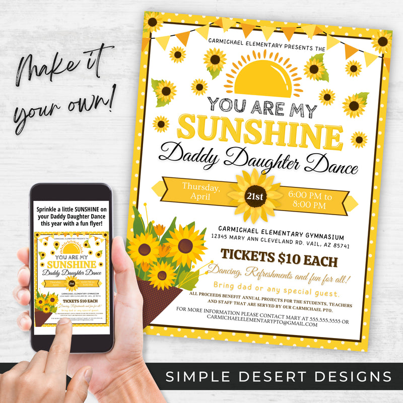 you are my sunshine theme father daughter dance night flyers