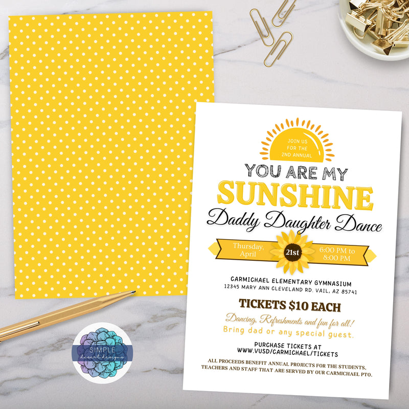 sunshine theme daddy daughter dance invitations for school or church father daughter dance