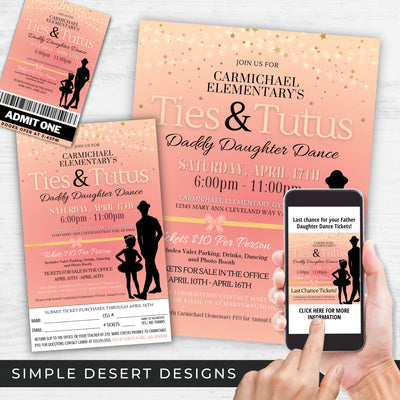 elegant and fun daddy daughter dance flyer ticket template and order form combo for memorable father duaghter dance idea