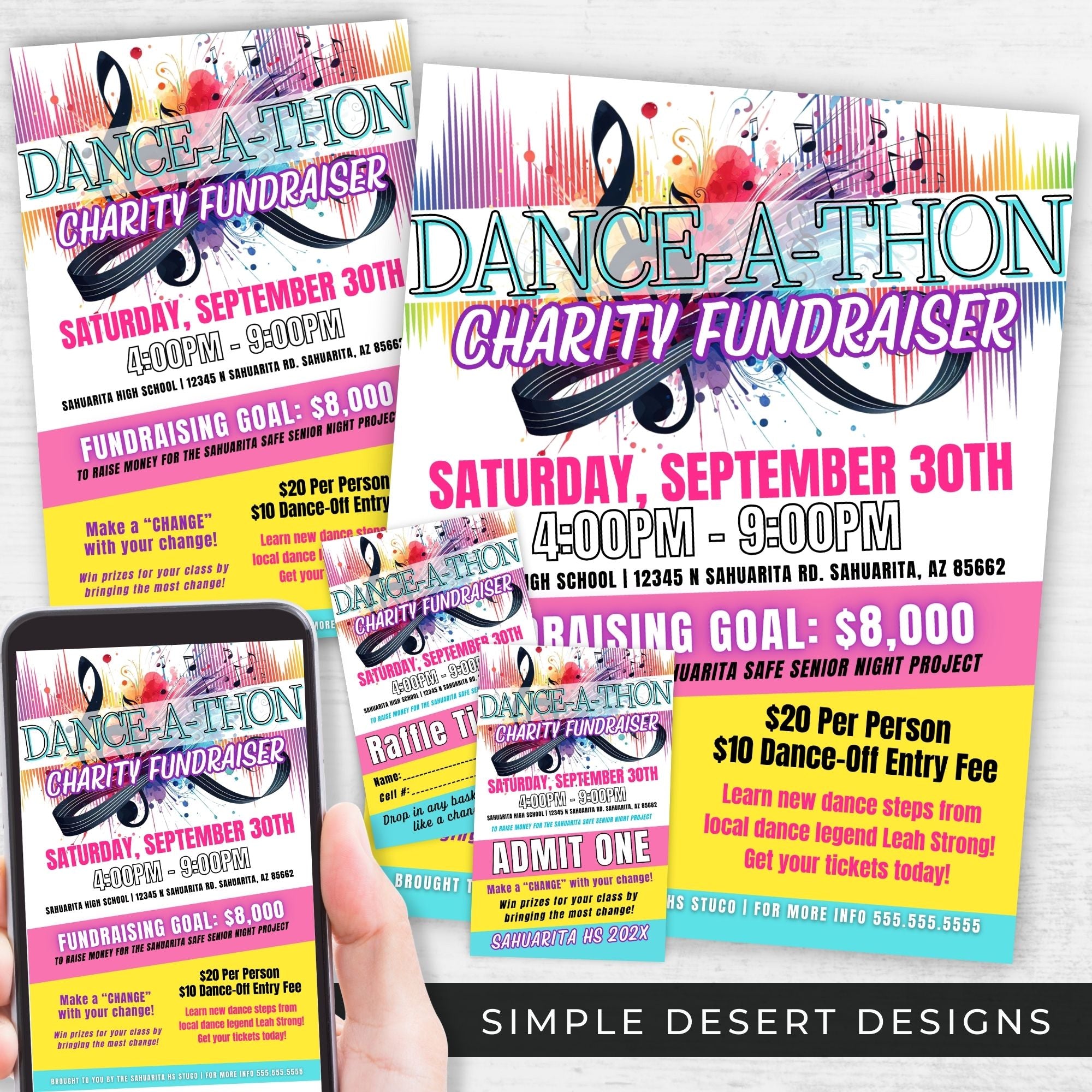 all in one danceathon fundraiser flyer ticket template and social media bundle