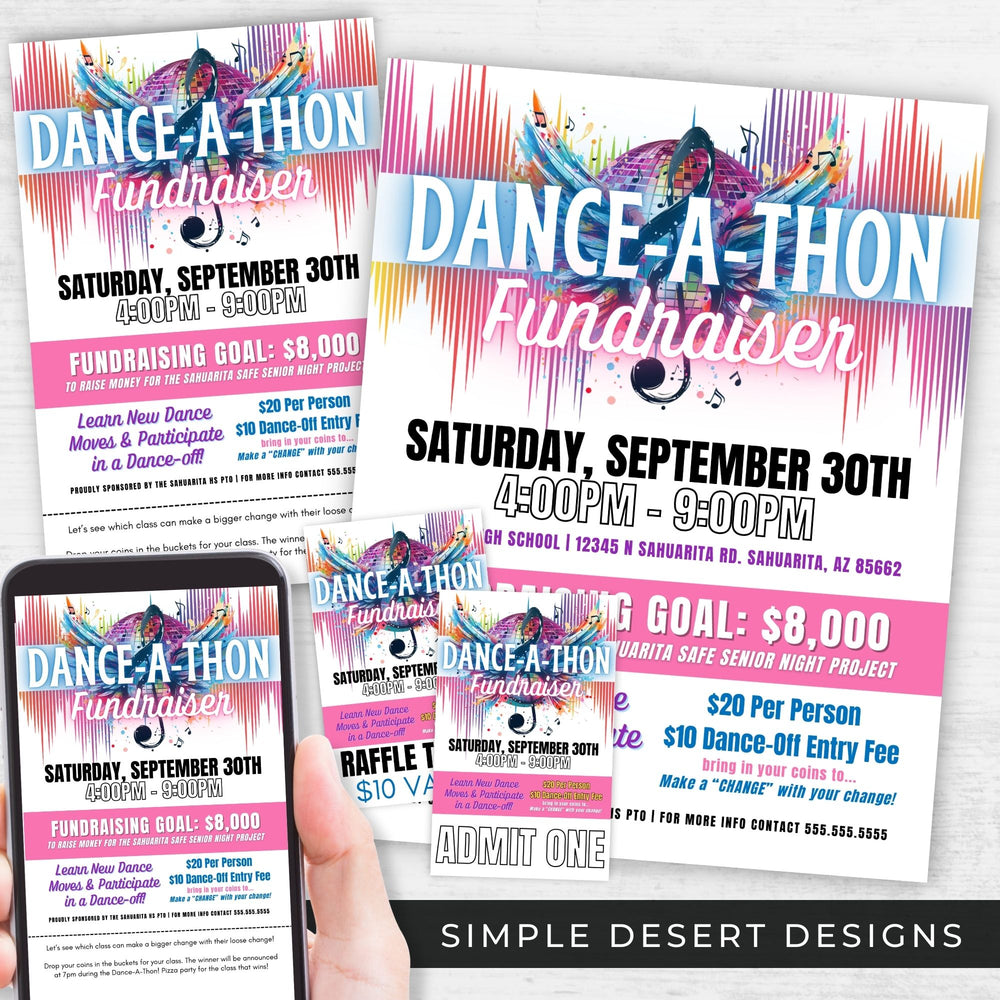 Danceathon Fundraiser Flyer & Ticket Bundle - Simple Desert Designs