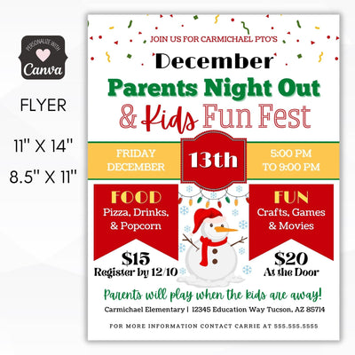 december parents night out fundraiser invitation