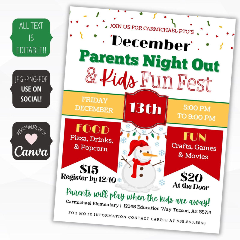 winter parents night out fundraiser