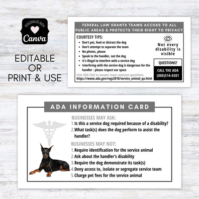 service dog handler ada information card