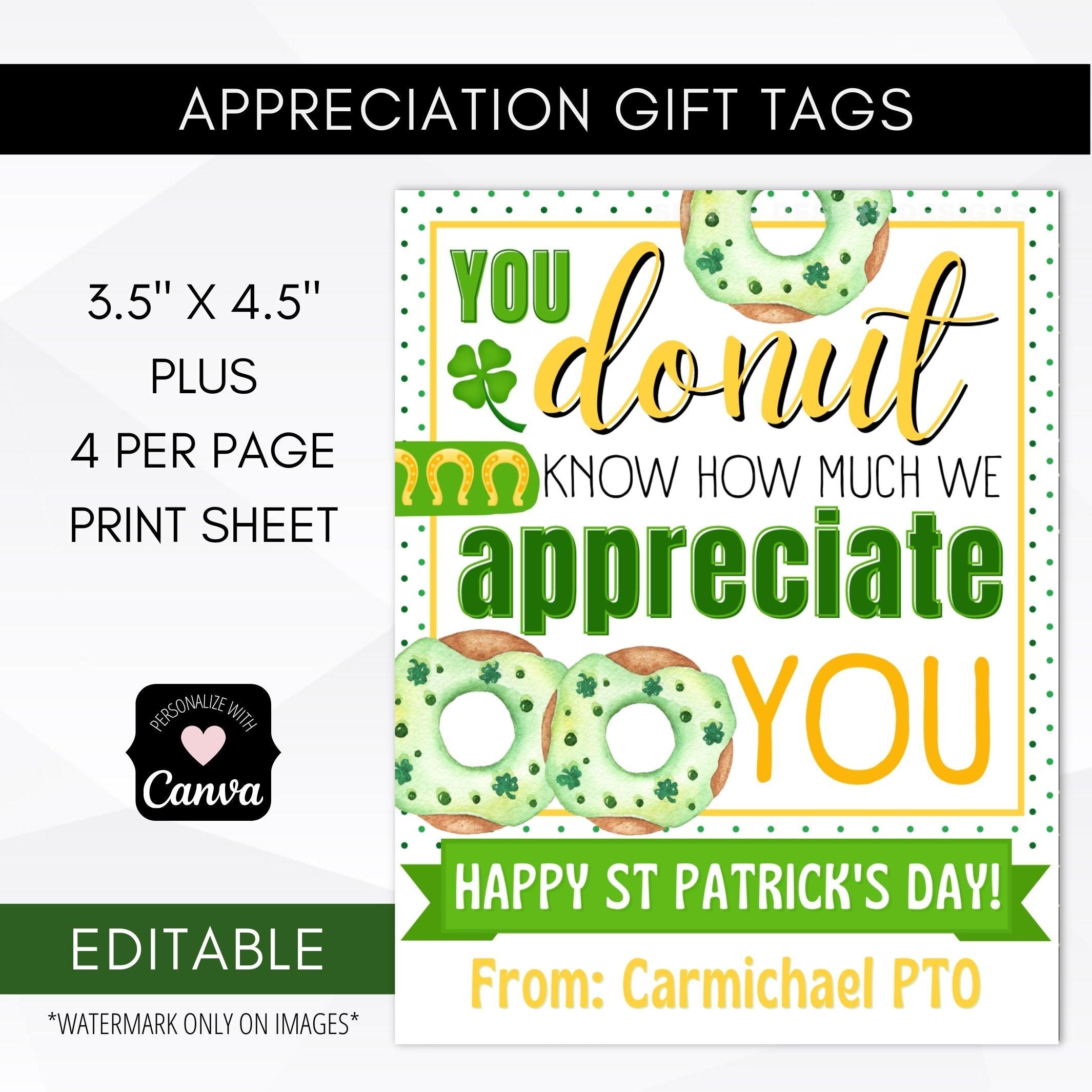 Teacher appreciation St Patricks tags