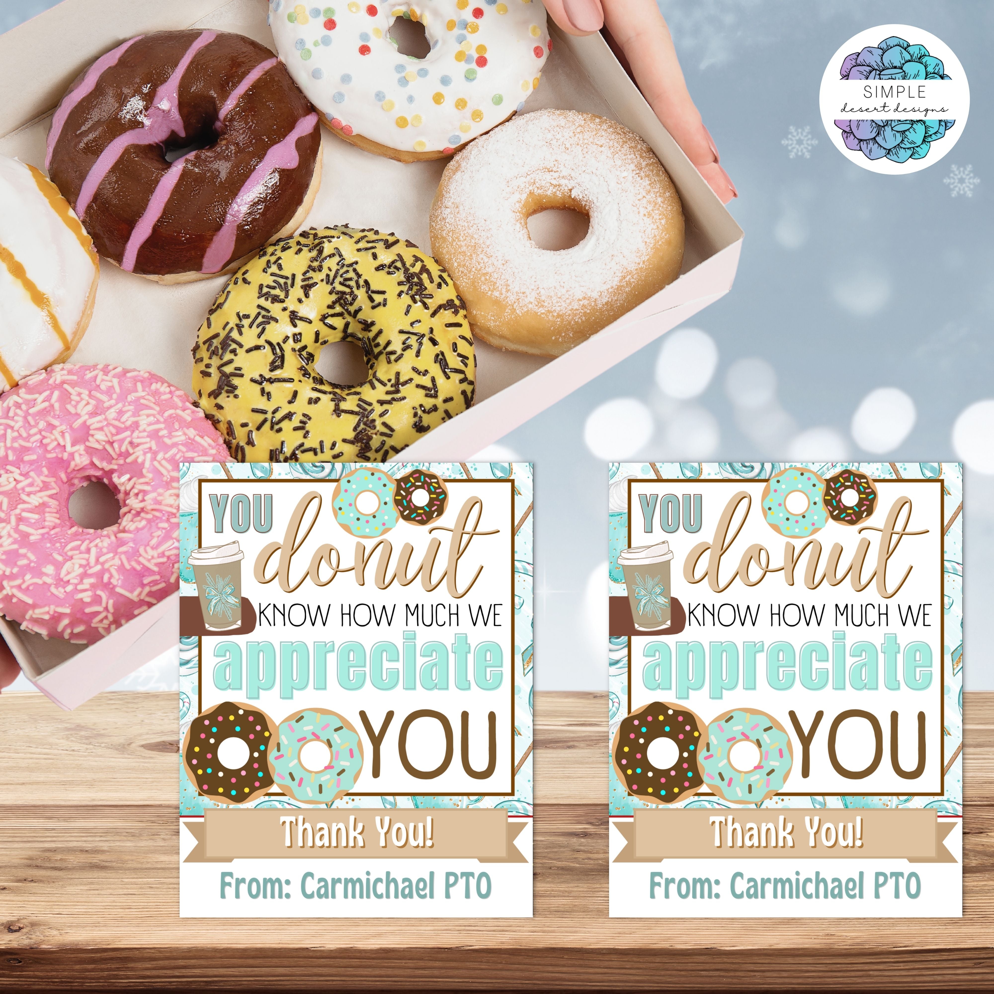 fun winter donut theme appreciation tags for school PTO PTA or teacher gift ideas