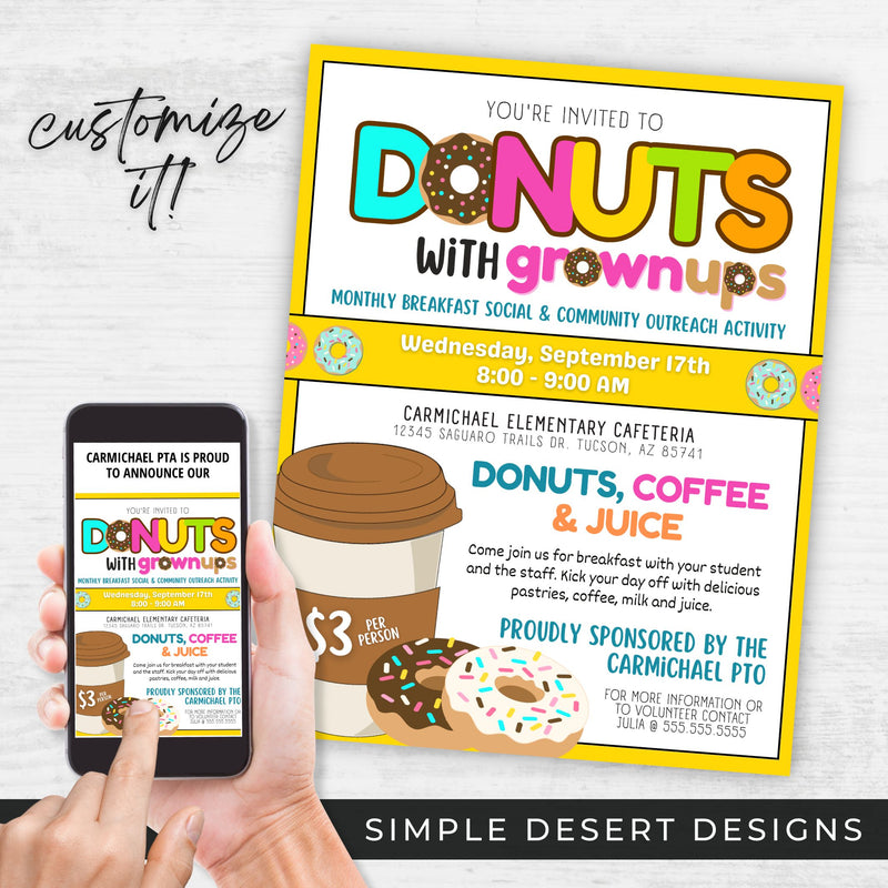 donut fundraising event flyer for schools