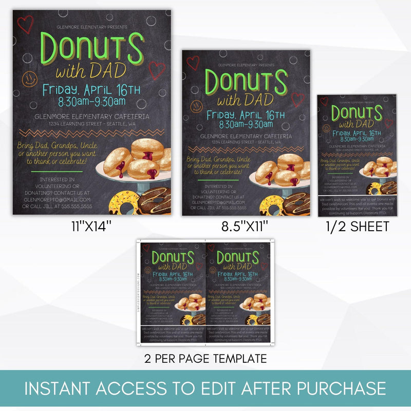 donut pastries with parents breakfast brunch school pto flyer poster sign set